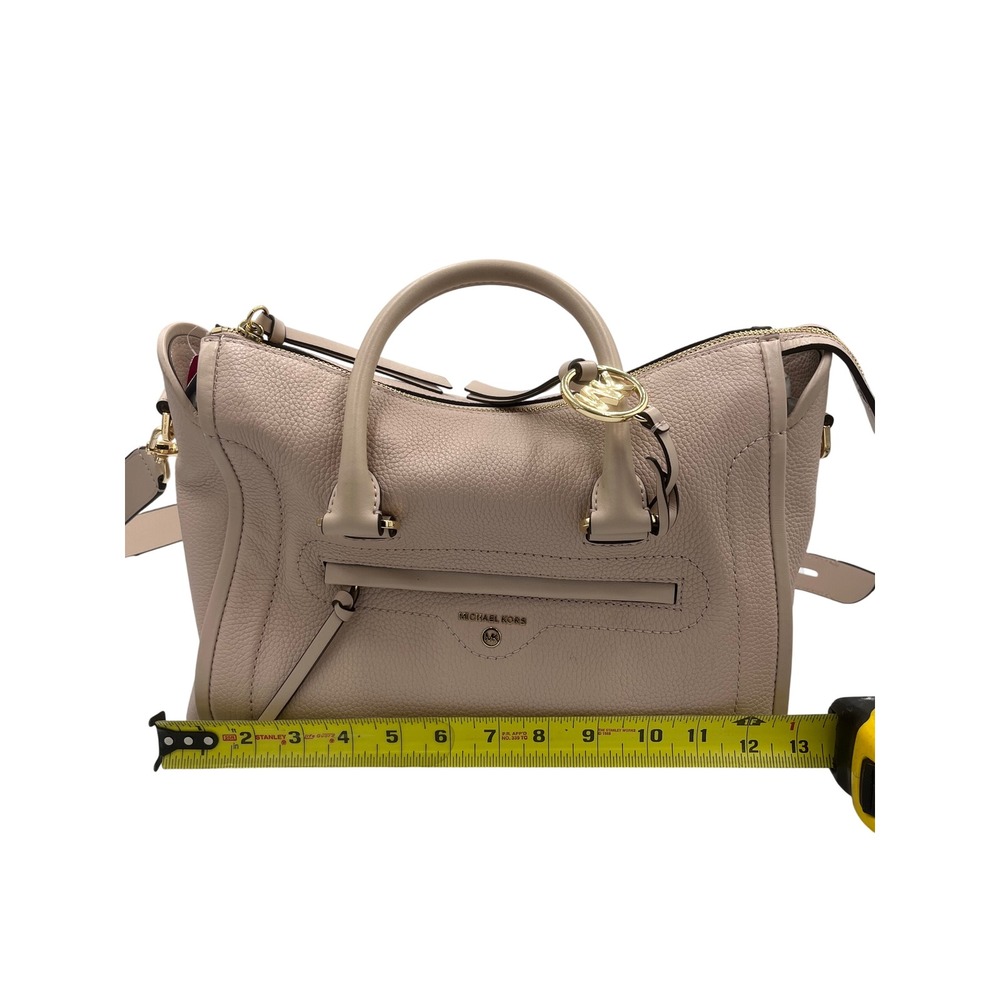 Michael Kors Carine Md Pebbled Leather Satchel Bag Blush Pk Gold Tone HW KPN666 - Picture 7 of 9